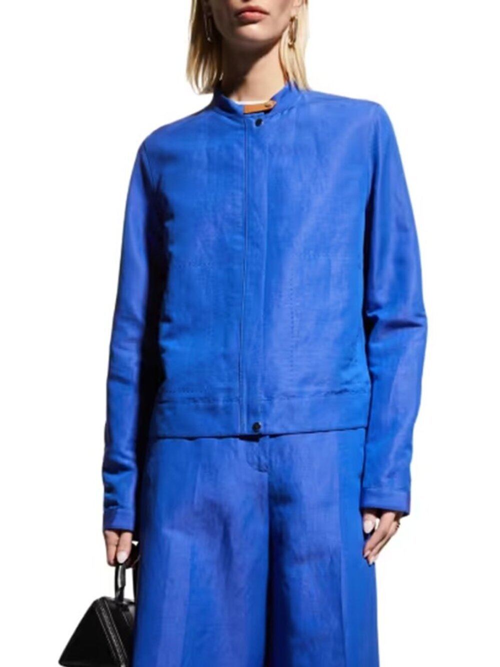 Lafayette 148 New York Breaumont Blue Silk Linen Jacket Size M